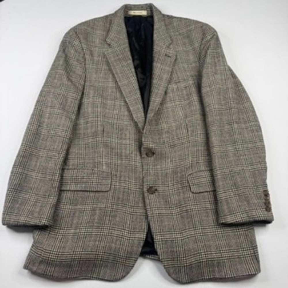Vintage Ralph Lauren Blazer Mens Fits 46R Brown Glen Plaid Wool Soft Sport Coat